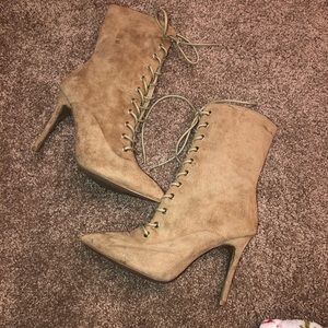 Suede Lace Up Heeled Boots